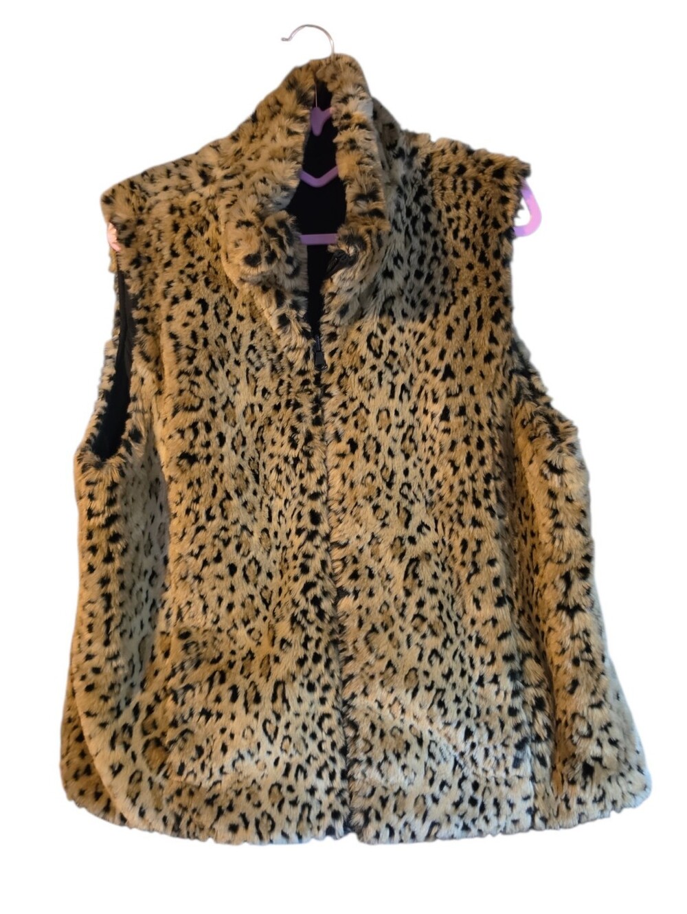 Kristen Blake Girls Faux Fur Leopard Print Vest - Beige & Black Double Side Wear
